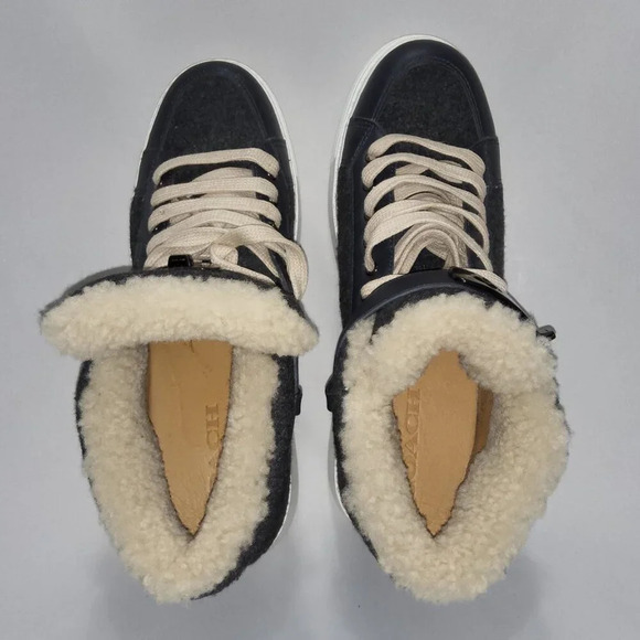 Coach Richmond Women's Sneakers Fleece Lined Gray size 7B  High top wool Leather - Picture 4 of 11